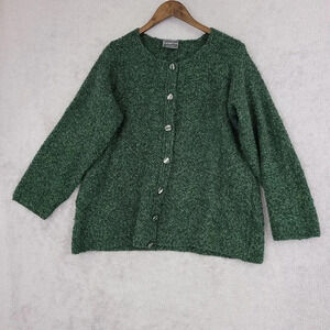 Vintage Carraig Donn Green Wool Blend Cardigan Sweater Made In Ireland XL  12CT